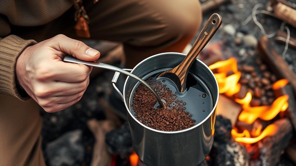 brewing coffee over campfire