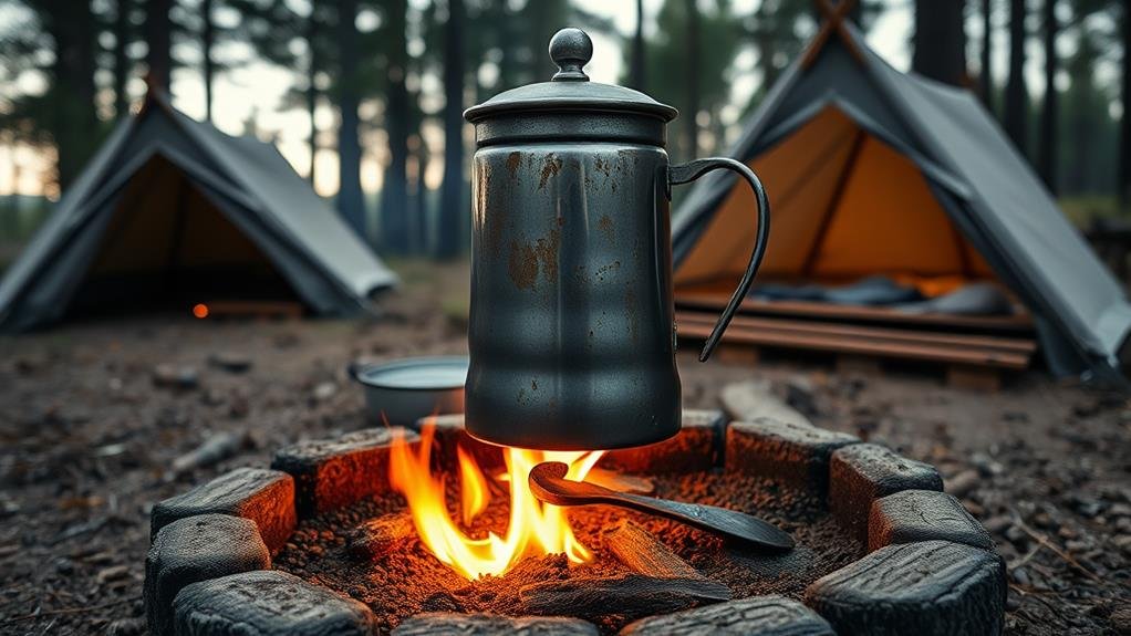 brewing coffee over campfire