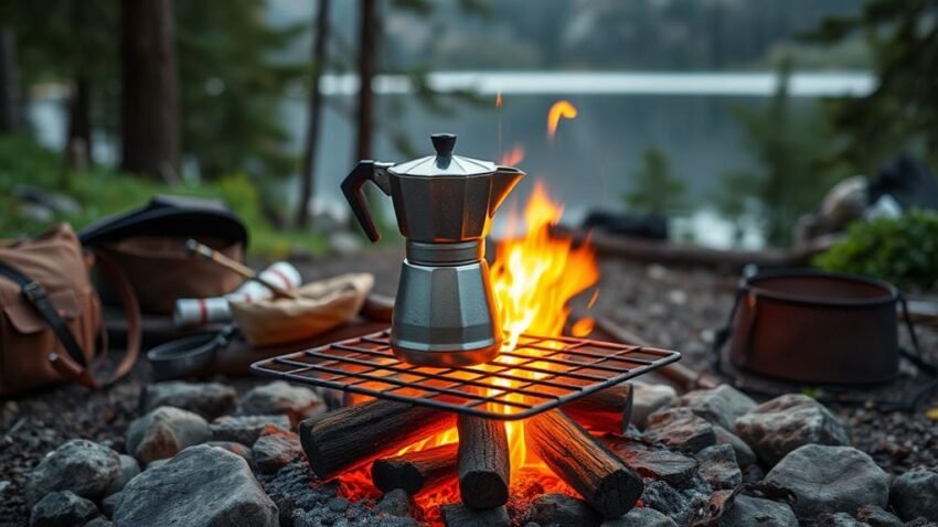 brewing coffee over flames