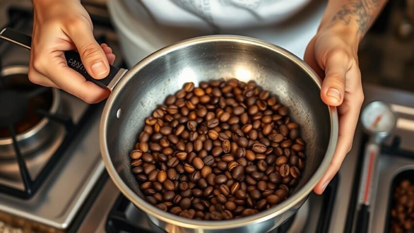 roasting raw coffee beans