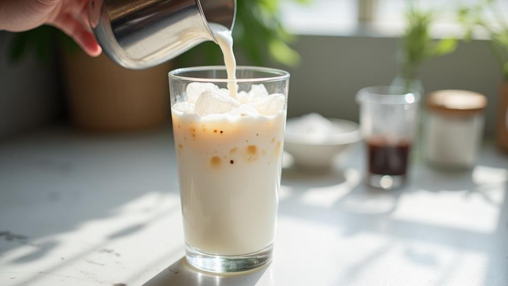 pour milk into glass